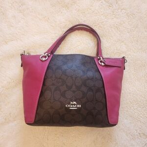 2023 Coach Kacey Satchel Signature Canvas Colorblock Brown Bright Violet NWT